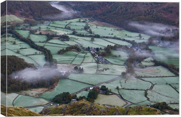 Early morning frost over Borrowdale, The Lake District Canvas Print by Dan Ward