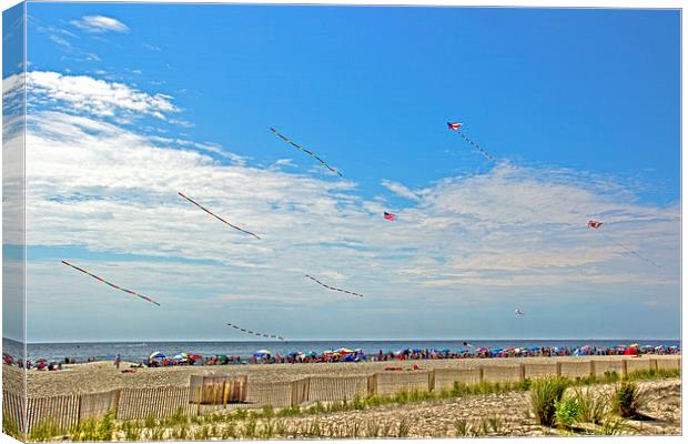  Kites Flying Over The Sand Canvas Print by Tom and Dawn Gari