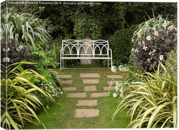 A Peaceful Seat in the White garden at Chenies  Canvas Print by Elizabeth Debenham