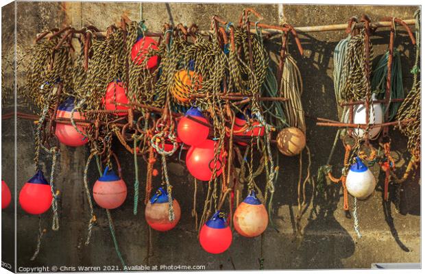 Fishing nets and bouys at Sheringham Norfolk Canvas Print by Chris Warren