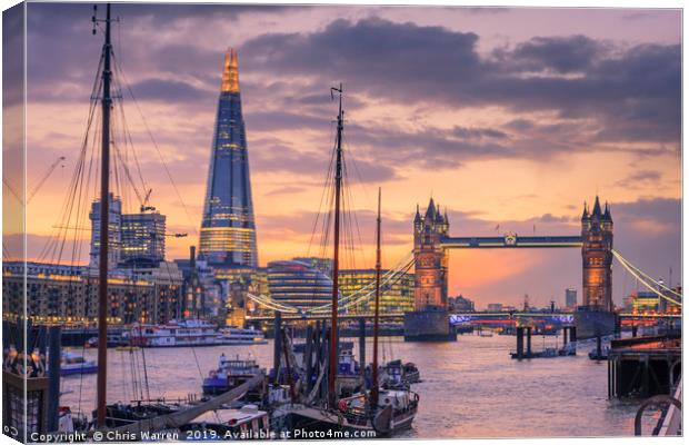 Tower Bridge and The Shard London twilight Canvas Print by Chris Warren