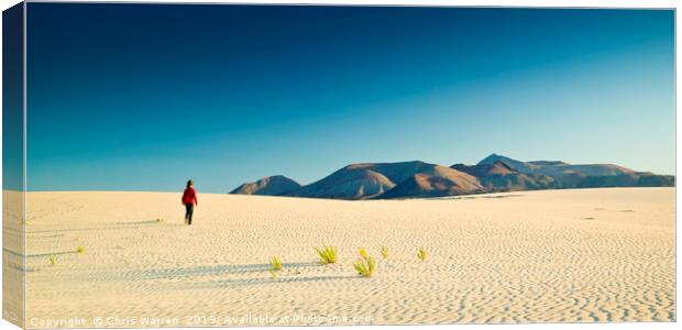 A lone figure walking on Sand dunes Corralejo  Canvas Print by Chris Warren