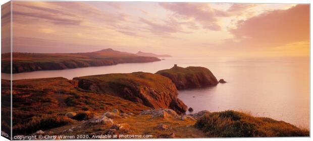Abereiddy coastline Pembrokeshire at sunset Canvas Print by Chris Warren