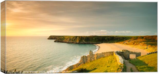 Barafundle Beach at sunrise  Canvas Print by Chris Warren