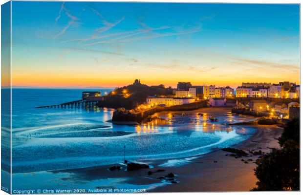 Tenby Harbour at dawn reflection Canvas Print by Chris Warren