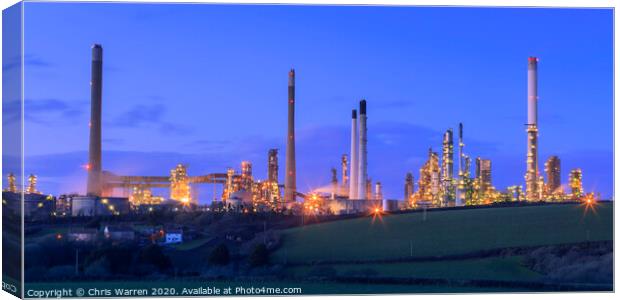 Oil Refinery at twilight Canvas Print by Chris Warren