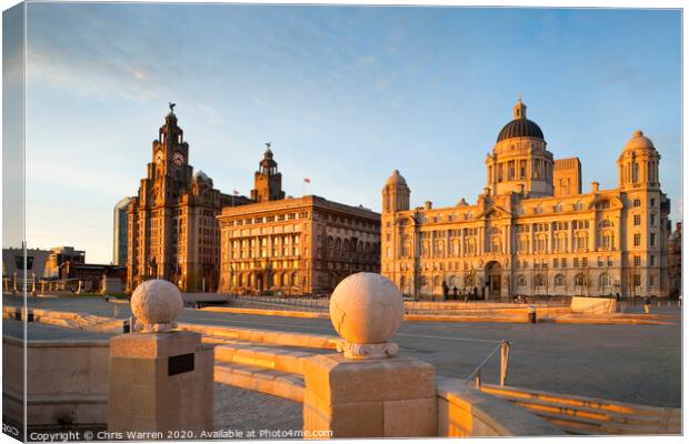 Three Graces Liverpool at twilight Canvas Print by Chris Warren