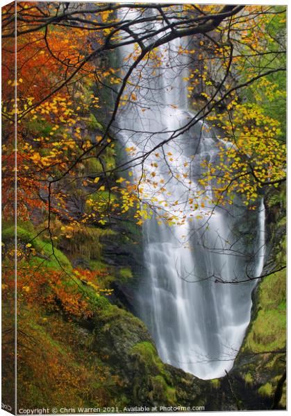 Pistyll Rhaeadr Waterfalls in autumn Canvas Print by Chris Warren