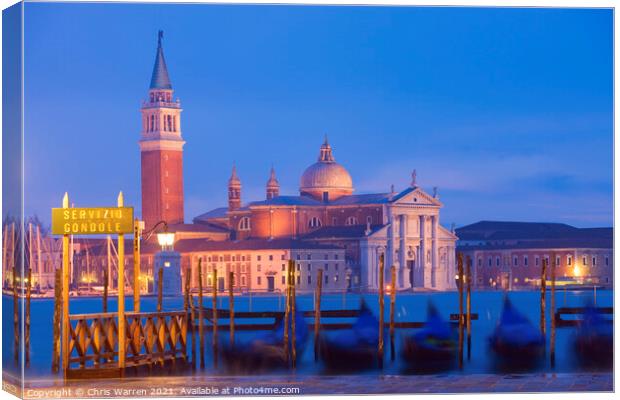 Twilight view to San Giorgio Maggiore Venice Canvas Print by Chris Warren