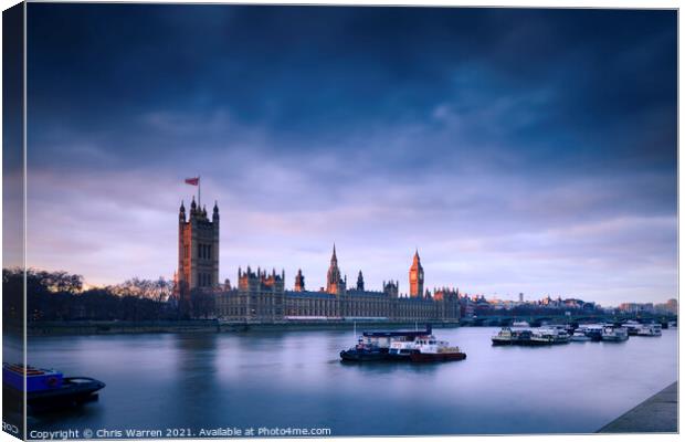 Houses of Parliament London in the evening light Canvas Print by Chris Warren