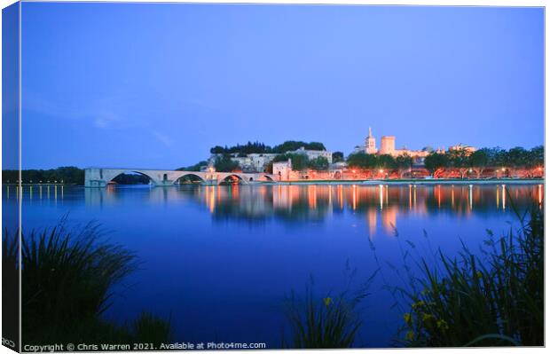 River Rhone Pont St Benezet Avignon France twiligh Canvas Print by Chris Warren