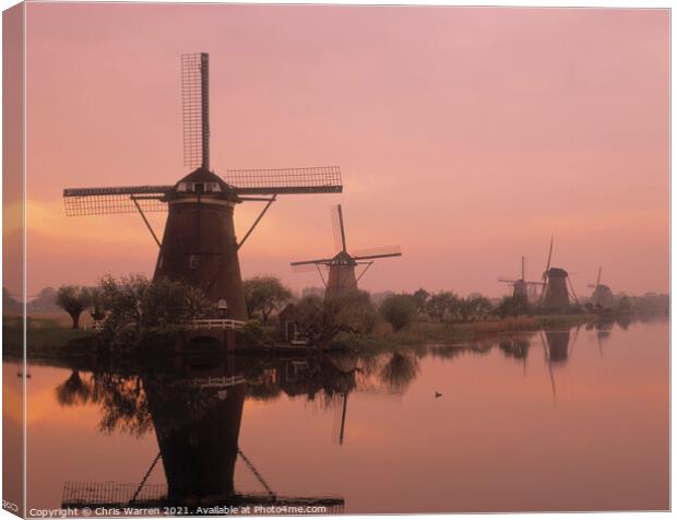 Windmills at dawn Kinderdijk Holland Canvas Print by Chris Warren