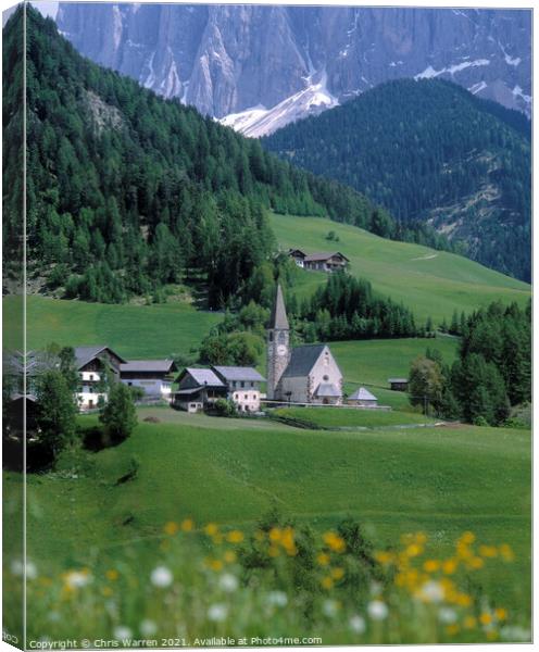 St Magdalena Val di Funes Dolomites Italy Canvas Print by Chris Warren