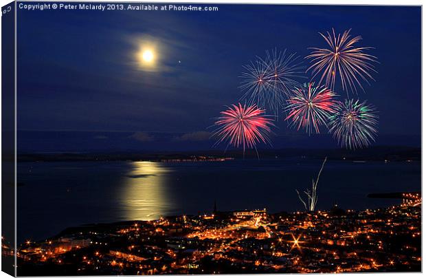 Fireworks by Moonlight ! Canvas Print by Peter Mclardy