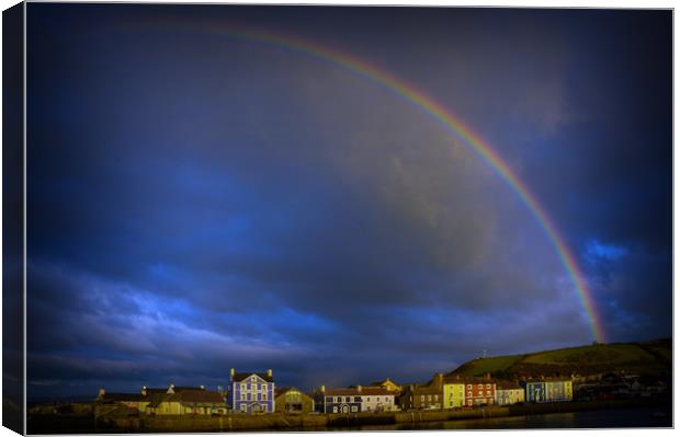 Rainbow over Aberaeron Harbour Canvas Print by Andrew chittock