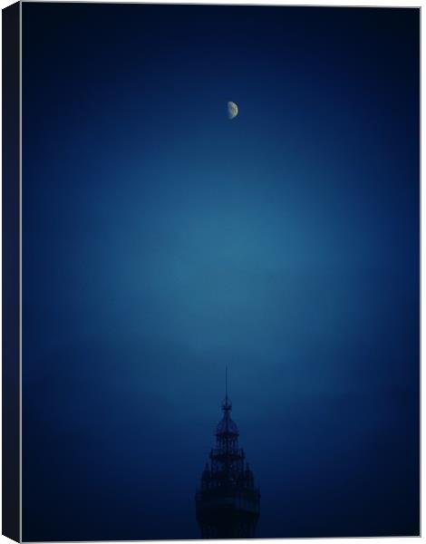 Moon over Blackpool Tower.    Canvas Print by Victor Burnside