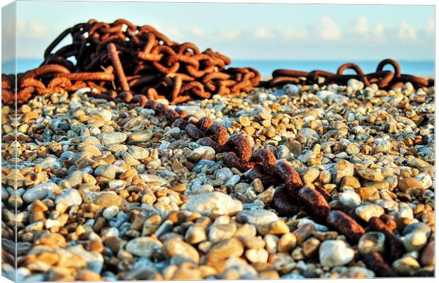 Greatstone Beach, Rusty Chain Canvas Print by Robert Cane