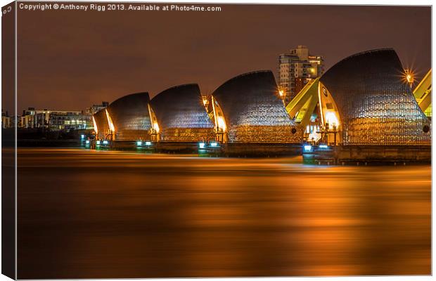 Thames Barrier At Night Canvas Print by Anthony Rigg