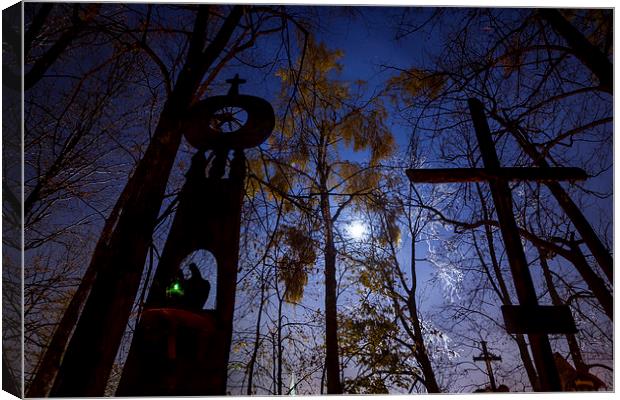 Crosses with moon behind Canvas Print by Robert Parma