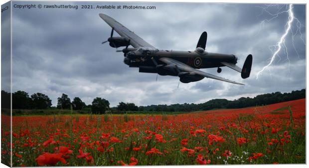 Lancaster Bomber Flying Over A Poppy Field With Li Canvas Print by rawshutterbug 