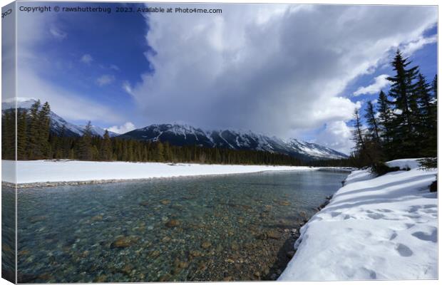 Snow Covered Scenery At The Kootenay River Canada Canvas Print by rawshutterbug 