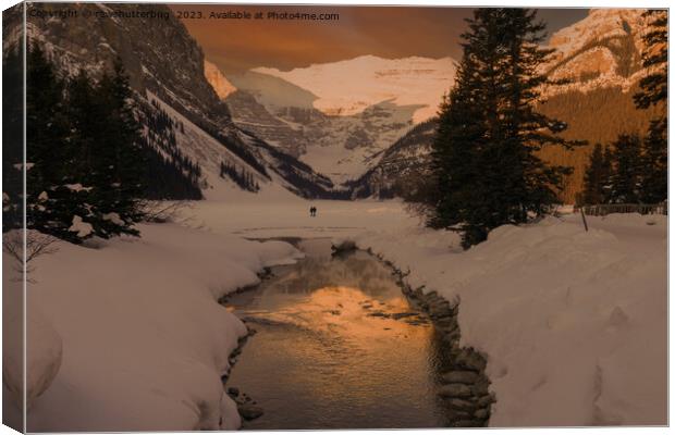 Lake Louise at Sunset: Serene Beauty and Frozen Tranquillity Canvas Print by rawshutterbug 