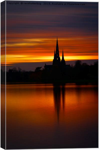Fiery Sunset Reflection At The Lichfield Cathedral Canvas Print by rawshutterbug 