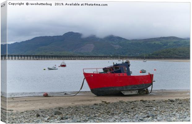 Red Boat On The Barmouth Beach Canvas Print by rawshutterbug 