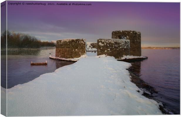 Purple Sunrise At The Snowy Chasewater Castle Canvas Print by rawshutterbug 