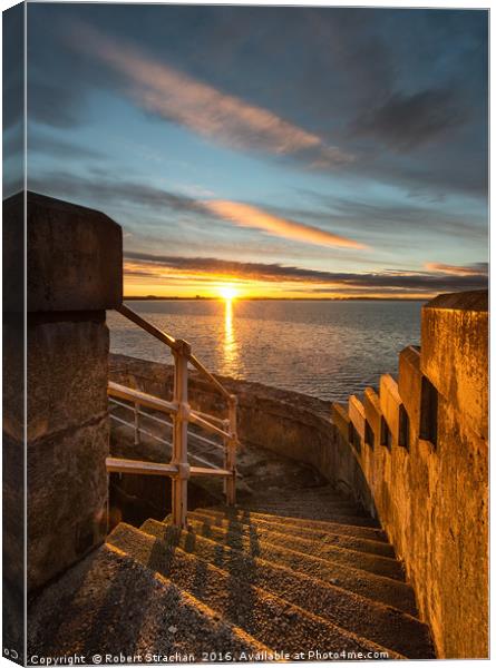 Golden Sunrise at Saltcoats Harbour Canvas Print by Robert Strachan