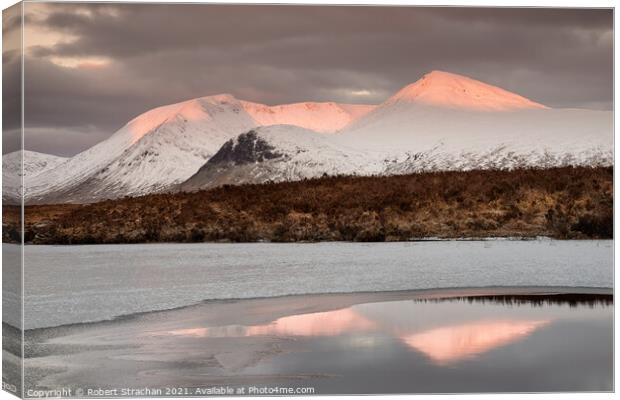 Golden Sunrise over Frozen Loch Canvas Print by Robert Strachan