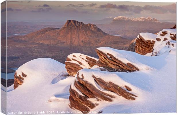 Stac Pollaidh and Suilven from The Fiddler. Canvas Print by Garry Smith