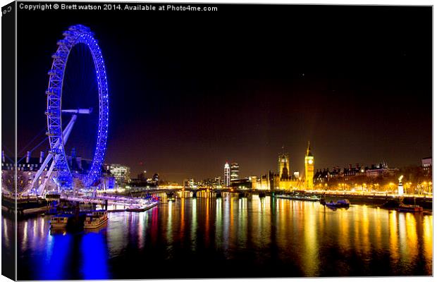the london eye at night Canvas Print by Brett watson