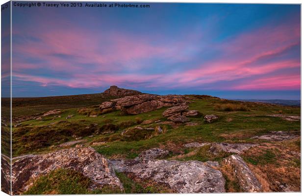 Haytor From Saddle Tor At Sunset. Canvas Print by Tracey Yeo