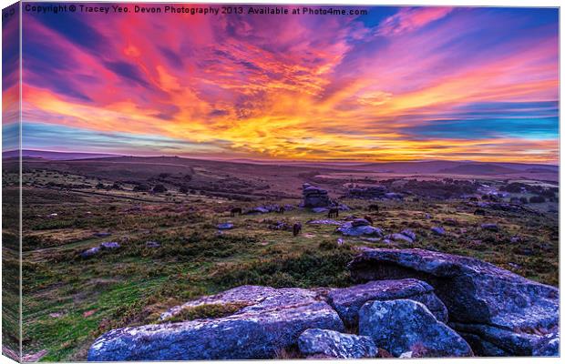 Saddle Tor Sunset Canvas Print by Tracey Yeo