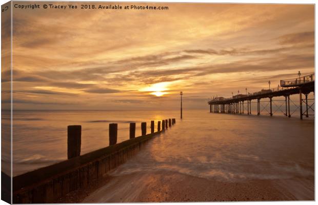 Teignmouth Pier Sunrise.  Canvas Print by Tracey Yeo
