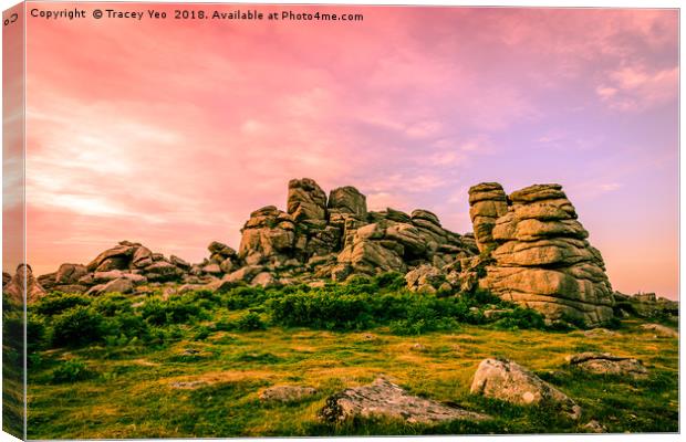 Sunset Over Hound Tor. Canvas Print by Tracey Yeo