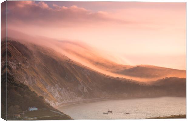 Mist Rolling Off The Purbeck Hills Canvas Print by Kevin Browne