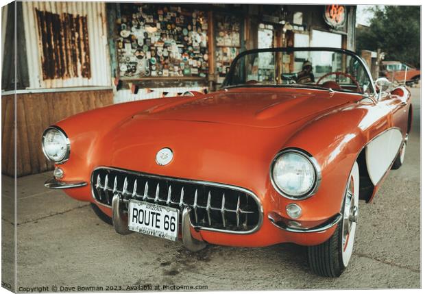 Route 66 Classic Corvette Canvas Print by Dave Bowman