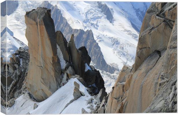 Climber at Aiguille du Midi, Mont Blanc Canvas Print by Sarah Pymer