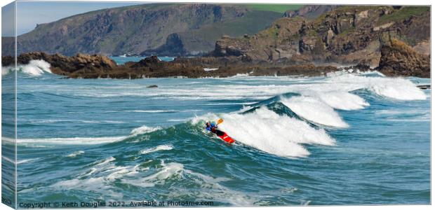 Surfing at Bude Canvas Print by Keith Douglas
