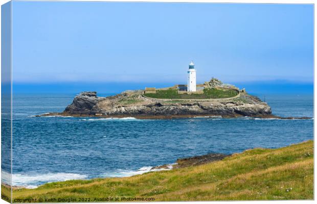 Lighthouse on Godrevy Island, Cornwall Canvas Print by Keith Douglas
