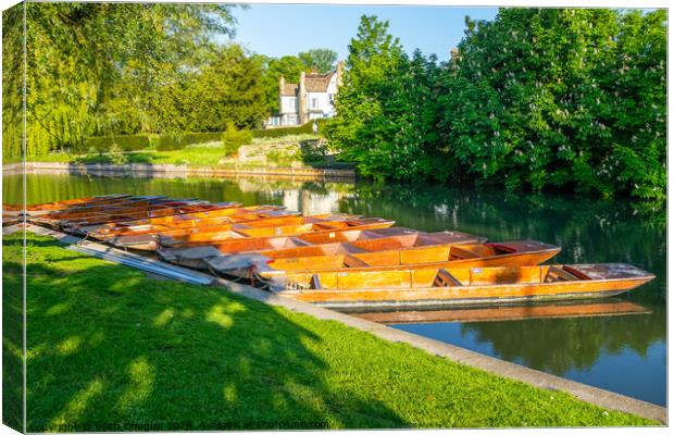 Punts moored in Cambridge Canvas Print by Keith Douglas
