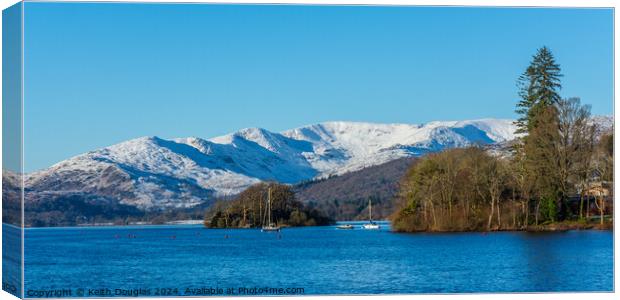 Windermere and the snow covered Lakeland Fells Canvas Print by Keith Douglas