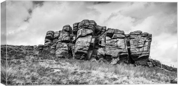 Rock outcrop in the Forest of Bowland (B/W) Canvas Print by Keith Douglas