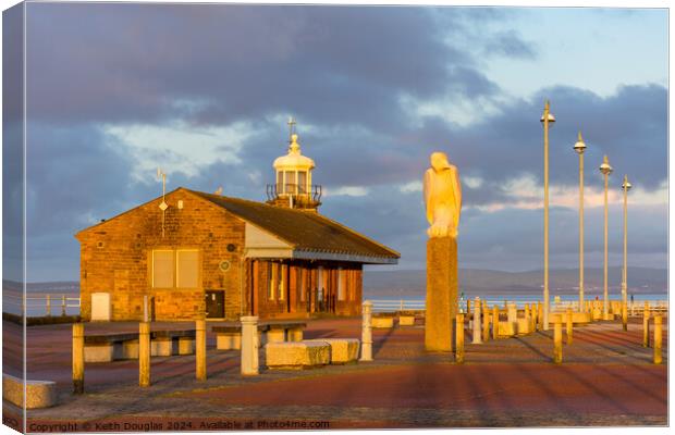 Morecambe Stone Jetty Cafe and Mythical Bird at su Canvas Print by Keith Douglas