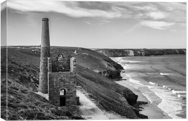 Wheal Coates Tin Mine (disused). Black and White  Canvas Print by Keith Douglas
