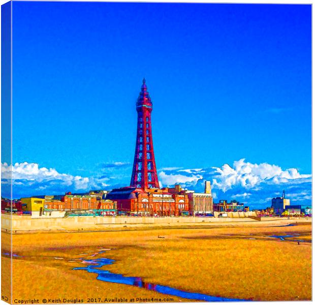Blackpool Tower rising over the seaside Canvas Print by Keith Douglas