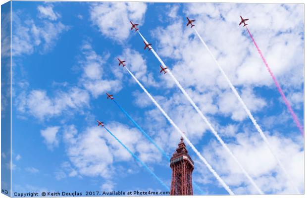 Red Arrows over Blackpool Tower Canvas Print by Keith Douglas