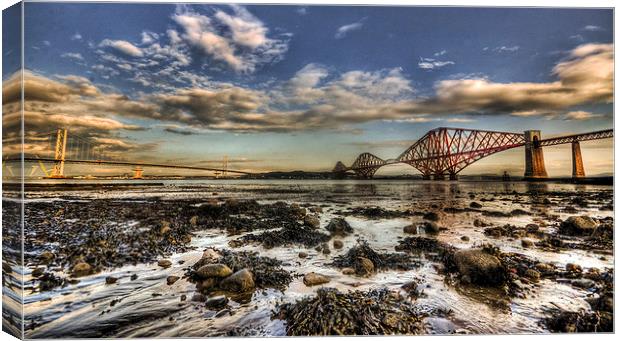  Forth Bridges from the beach Canvas Print by Lorraine Paterson